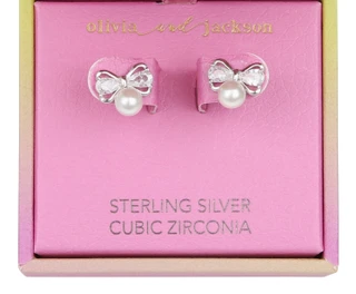 Thumbnail 3: OLIVIA & JACKSON Sterling Silver Pearl Bow Stud Earrings 
