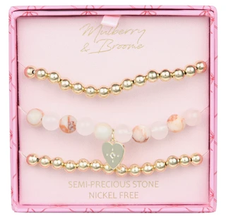 Thumbnail 1: Mulberry & Broome 3 Pc Gold Plated Strech Heart Charm Bracelets 