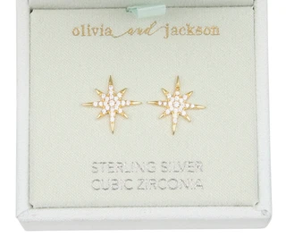 Thumbnail 2: OLIVIA & JACKSON Sterling Silver Gold CZ Star Stud Earrings 