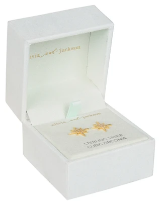 Thumbnail 1: OLIVIA & JACKSON Sterling Silver Gold CZ Star Stud Earrings 