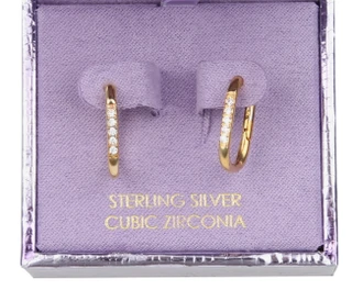 Thumbnail 3: OLIVIA & JACKSON Sterling Silver CZ Gold Oval Hoop Earrings 