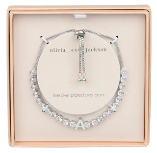 Thumbnail 1: OLIVIA & JACKSON Silver Plated Initial Tennis Bracelet 