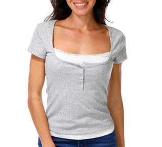 Thumbnail 1: Madden Girl Junior's Short Sleeve Lace Trim Top 