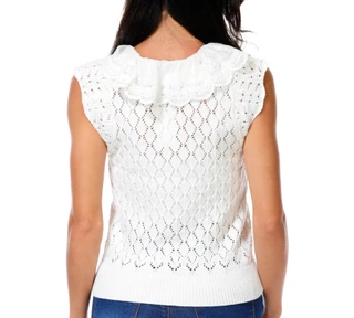 Thumbnail 3: Vigoss Junior's Sleeveless Pointelle V Neck Ruffle Top 