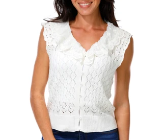 Thumbnail 1: Vigoss Junior's Sleeveless Pointelle V Neck Ruffle Top 