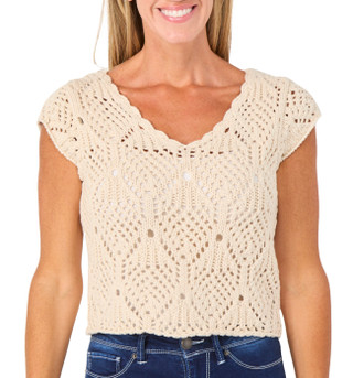 Thumbnail 1: BY TOGETHER Junior's Short Sleeve Open Crochet Top 