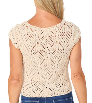 Thumbnail 2: BY TOGETHER Junior's Short Sleeve Open Crochet Top 