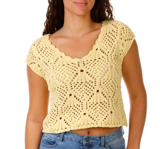 Thumbnail 1: BY TOGETHER Junior's Short Sleeve Open Crochet Top 