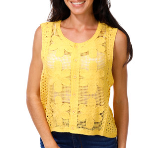 Thumbnail 1: BY TOGETHER Junior's Sleeveless Crochet Button Front Top 