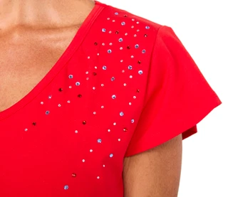 Thumbnail 3: ILU Women's Short Sleeve V Neck Bedazzled Top 