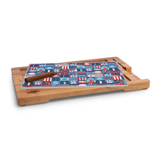 Thumbnail 3: Toscana America250 Ventana Tempered Glass and Acacia Cheese Board & Knife Set 