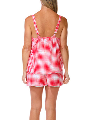 Thumbnail 3: JACLYN Women's 2 Pc Gingham Pajama Tank & Shorts Set 