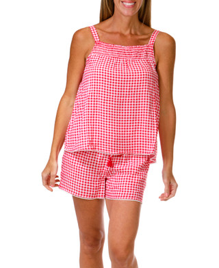 Thumbnail 1: JACLYN Women's 2 Pc Gingham Pajama Tank & Shorts Set 