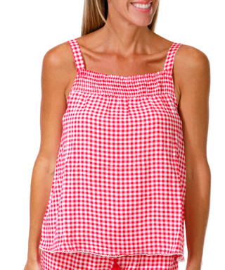 Thumbnail 4: JACLYN Women's 2 Pc Gingham Pajama Tank & Shorts Set 