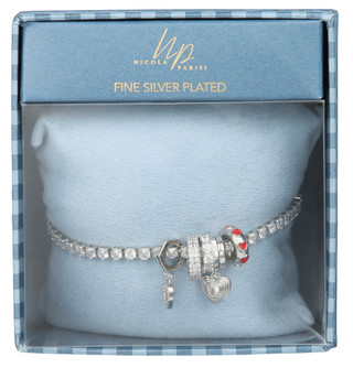 Thumbnail 1: Nicola Silver Plated Hoop Heart Tennis Bracelet 