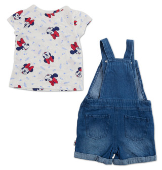 Thumbnail 2: Disney Toddler Girls 2 Pc Minnie Embroidered Shortalls & Tee 