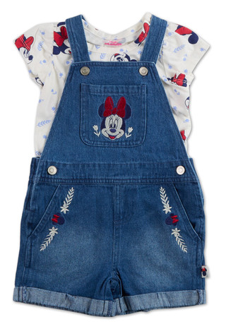 Thumbnail 1: Disney Toddler Girls 2 Pc Minnie Embroidered Shortalls & Tee 