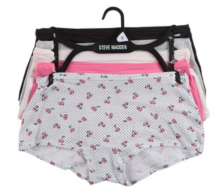 Thumbnail 1: Steve Madden Juniors 5 Pk Boy Cut Cotton Stretch Panties 