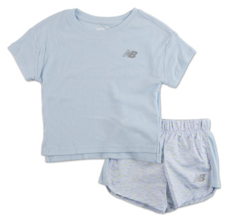 Thumbnail 1: New Balance Little Girls Ribbed Tee & Shorts Set 