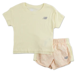 Thumbnail 1: New Balance Little Girls Ribbed Tee & Shorts Set 
