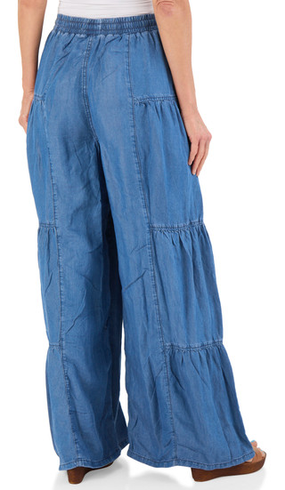 Thumbnail 2: Steve Madden Women's Chambray Tiered Palazzo Pants 