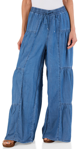 Thumbnail 1: Steve Madden Women's Chambray Tiered Palazzo Pants 