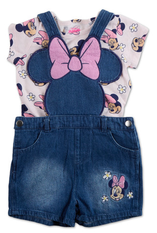 Thumbnail 1: Disney Little Girls 2 Pc Minnie Embroidered Shortalls & Tee 