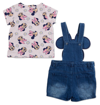 Thumbnail 3: Disney Little Girls 2 Pc Minnie Embroidered Shortalls & Tee 