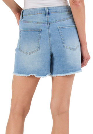 Thumbnail 2: Express Women's 5 Pocket High Rise Denim Frayed Hem Shorts 