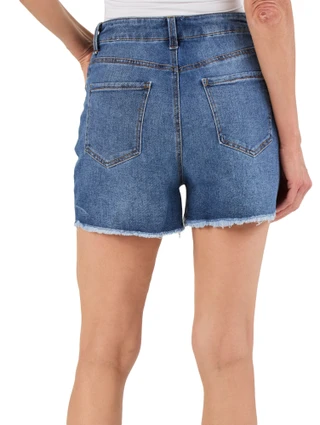 Thumbnail 2: Express Women's 5 Pocket High Rise Denim Frayed Hem Shorts 