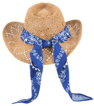 Thumbnail 2: True Love Accessories Women's Americana Natural Woven Hat with Bandana 