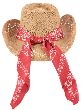 Thumbnail 2: True Love Accessories Women's Americana Natural Woven Hat with Bandana 