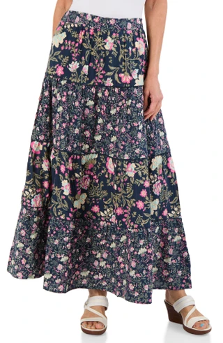 Thumbnail 1: Ellen Tracy Women's Floral Tiered Challis Skirt 