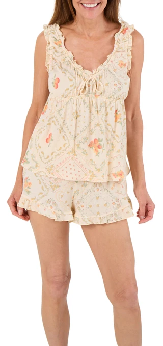 Thumbnail 1: Laura Ashley Women's 2 pc Ruffled Pajama Shorts Set 