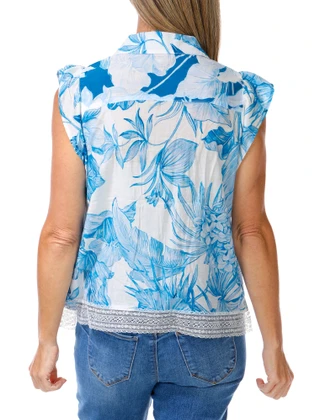 Thumbnail 2: FIGUEROA & FLOWER Women's Floral Button Down Lace Trimmed Top 
