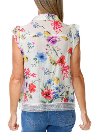 Thumbnail 2: FIGUEROA & FLOWER Women's Lace Trimmed Floral Button Down Top 