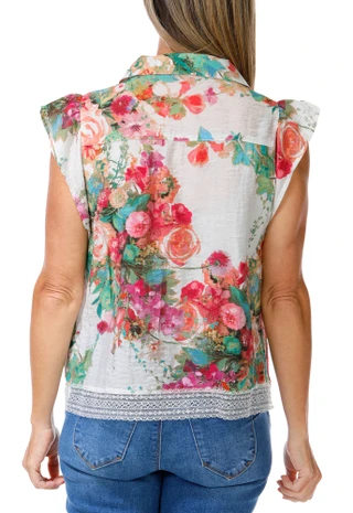 Thumbnail 2: FIGUEROA & FLOWER Women's Lace Trimmed Floral Button Down Top 