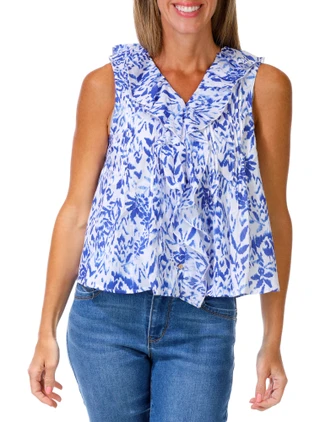 Thumbnail 1: Kate Park Women's Petite Ruffled  Button Down Voile Top 