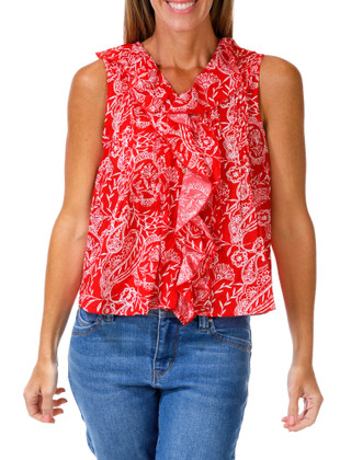 Thumbnail 1: Kate Park Women's Petite Ruffled  Button Down Voile Top 