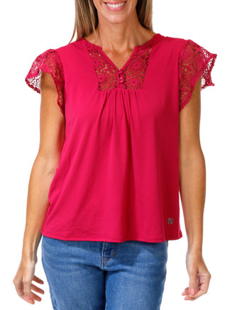 Thumbnail 1: ADRIENNE VITTADINI Women's Crochet Trim 2 Button Top 