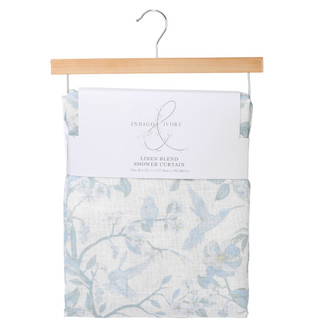 Thumbnail 1: Indigo & Ivory 70x 72 Linen Blend Hummingbird Print Shower Curtain 
