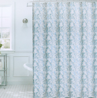 Thumbnail 2: Indigo & Ivory 70x 72 Linen Blend Hummingbird Print Shower Curtain 