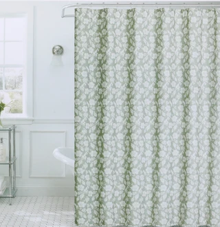 Thumbnail 2: Indigo & Ivory 70x72 Linen Blend Winding Floral Print Shower Curtain 