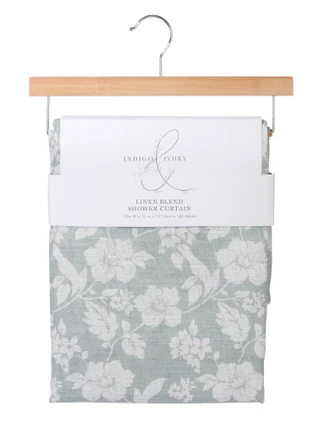 Thumbnail 1: Indigo & Ivory 70x72 Linen Blend Winding Floral Print Shower Curtain 