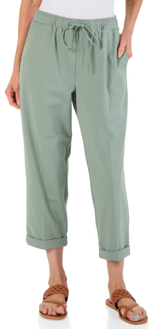 Thumbnail 1: Zac & Rachel Women's Comfort Stretch Tie Waist Cuffed Crop Pants 