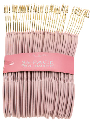 Thumbnail 2: Tahari 35 Pk Gold Swivel Hook Flocked Velvet Hangers 