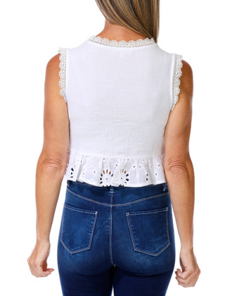 Thumbnail 2: DISCREET Juniors Lace & Eyelet Button Down String Tie Corset Top 