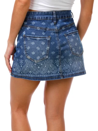 Thumbnail 2: No Comment Junior's Paisley Denim Mini Skirt 