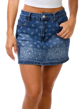 Thumbnail 1: No Comment Junior's Paisley Denim Mini Skirt 