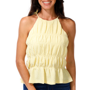 Thumbnail 1: BY TOGETHER Junior's Sleeveless Tie Shoulder Crinkle Gauze Top 